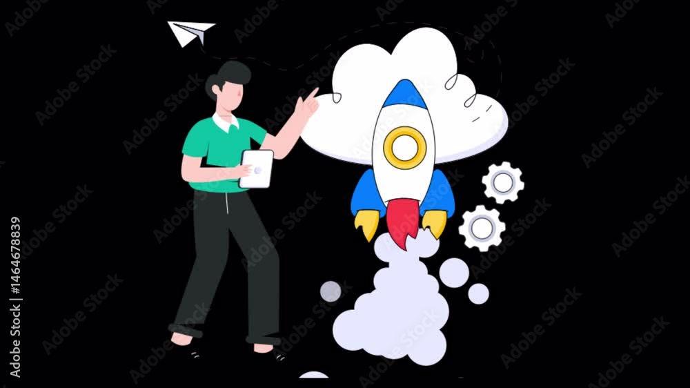 Poster cloud startup motion graphic rendering with transparent alpha channel and 4k resolution