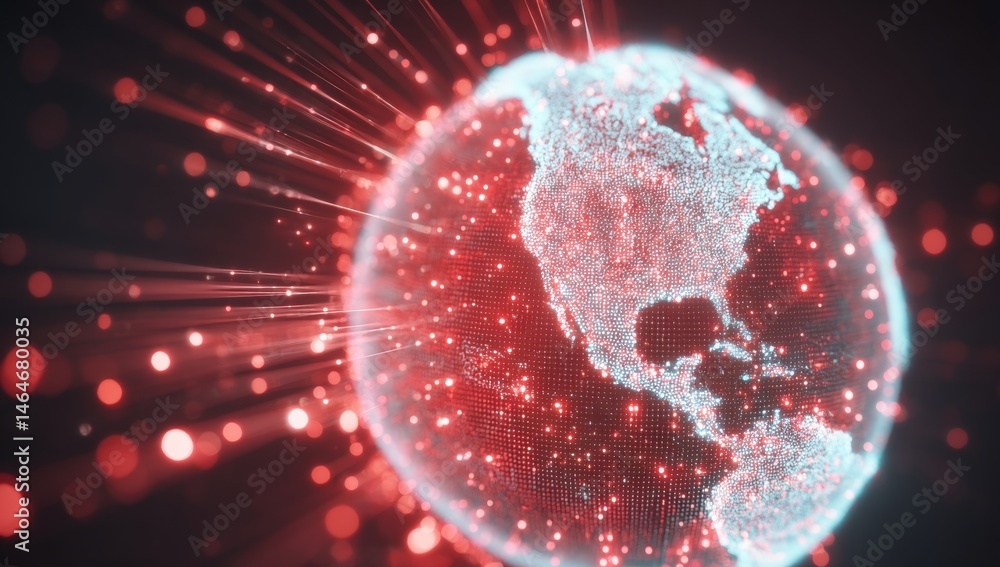 Aufkleber digital globe with red and white lights representing global connectivity and technology in a futuris