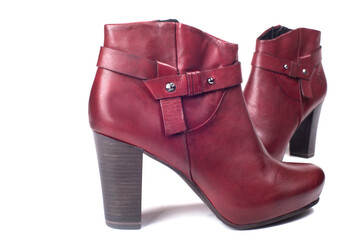 red leather female autumn shoe on a white background