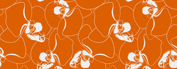 Elegant orange and white orchid pattern.  A minimalist floral design, perfect for textile prints, wallpapers, or website backgrounds. © SolaruS