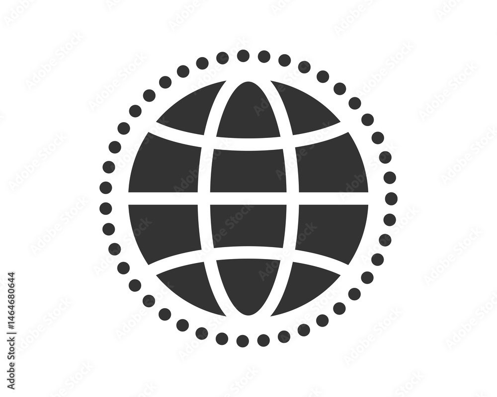 Poster abstract globe icon encircled by dots. represents globalization, internet, networking. ideal for web