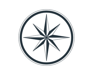 Elegant compass rose icon. A classic symbol for guidance, direction, travel, and exploration. Use for graphic design, web elements, logos, or nautical themes.