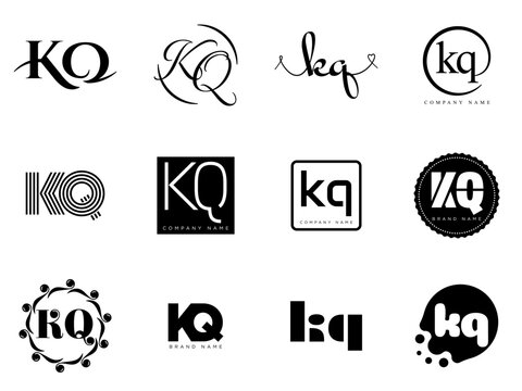 KQ logo company template. Letter k and q logotype. Set different classic serif lettering and modern bold text with design elements. Initial font typography.