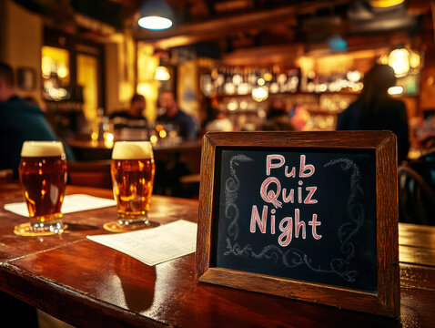 Exciting pub quiz night with drinks and friendly competition in a cozy bar