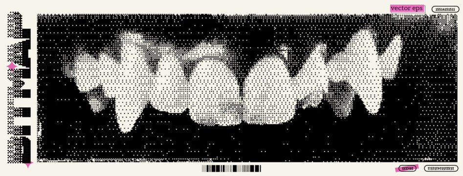 Wolf teeth scan displayed in bitmap format reflecting y2k and dada aesthetics with pixelated textures and modern digital art influences