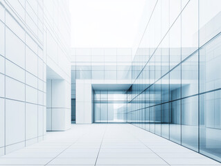 Modern architecture features sleek glass structures in urban environment