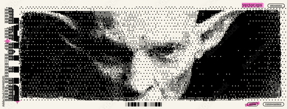 Aufkleber dadaism meets y2k in a striking pixel art representation showcasing an abstract human figure with em