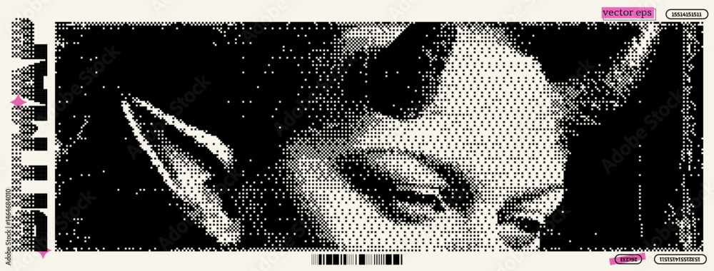 Poster exploring the connection between dadaism and pixel art in contemporary graphic design featuring a st