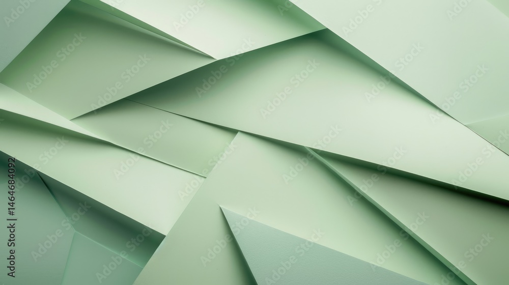 Poster overlapping mint green paper sheets in geometric arrangement. digital artwork of 3d rendering geomet