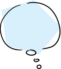 empty round thought cloud hand drawn with black curved lines with a rectangular blue background