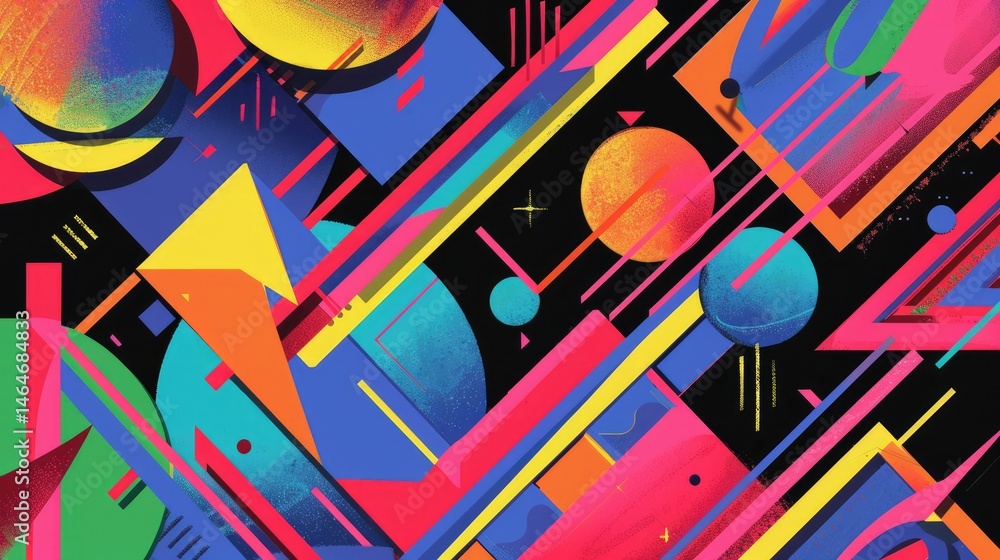 Poster colorful abstract geometric shapes and patterns. digital artwork of vibrant color of shape with over