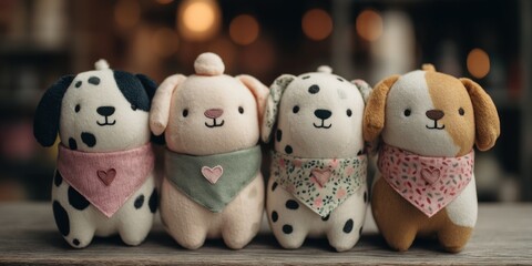Adorable plush puppy toys with heart bandanas for kids' room decor and gift ideas