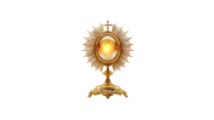 Golden monstrance eucharist catholic adoration blessed sacrament religious symbol communion host church worship on transparent background