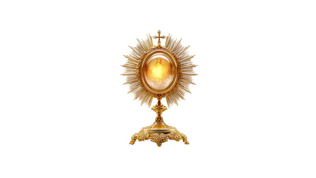 Golden monstrance eucharist catholic adoration blessed sacrament religious symbol communion host church worship on transparent background