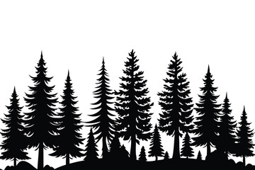 Obraz premium Vector illustration of trees and forest silhouette. Nature scene silhouette. Forest landscape vector illustration. Outdoor and hiking concept