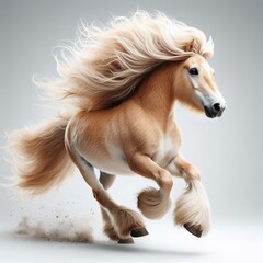 Horse 2026. A horse with flowing hair running across a dusty surface, creating a cloud of dust behind it. The horse's mane is long and flowing, and its legs lift the ground as it moves.