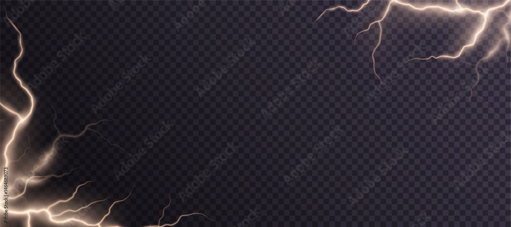 Poster realistic glowing lightning border frame on dark transparent background. suitable for storm-themed i