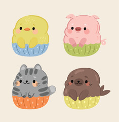 Cute animals in the form of cakes.