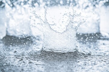 Water droplet splash on a surface.  A powerful,  dynamic water splash creates a crown-like form against a textured surface.  Water droplets and spray surround the central impact