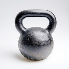 Black kettlebell weight training equipment isolated on white background