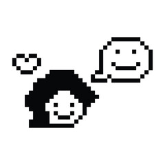Cute pixel cartoon 8bit character woman lady feel love happy enjoy happiness heart emotion decoration in love 8 bit female girl happy favorite like mood game isolated PNG vector.