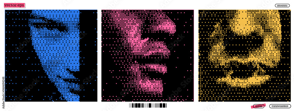 Poster abstract portraiture in vibrant hues blending vector art with bitmap elements capturing the emotion 