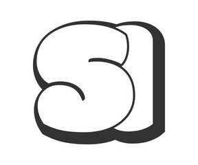 SI logo, bubble comic lettering, rounded in graffiti style black and white silhouette. Trendy preschool S and I letter text for festival party, personal initials, children funky print and web.