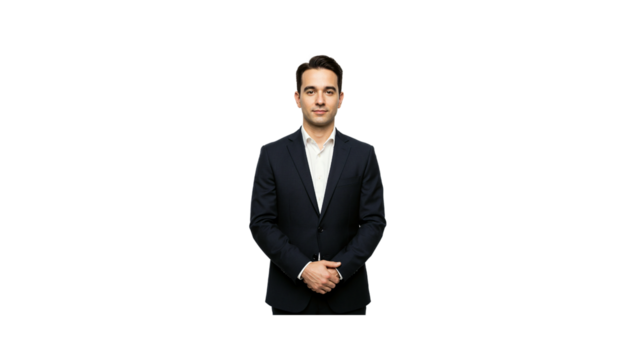 Professional headshot of businessman in suit for corporate website or linkedin profile picture for career success on transparent background