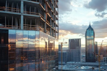 Fototapeta premium Urban Construction Site at Sunset