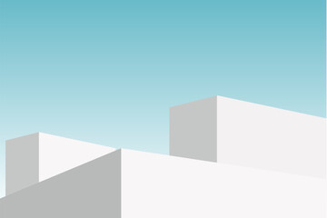 The corner of three white podium with bright blue sky, Blank white product studio background, stage, podium for presentation vector illustration design for display cosmetic or beauty product