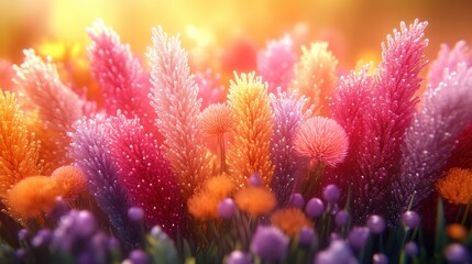 Vibrant flower meadow in sunrise