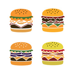 vintage style delicious and tasty hamburger fast food icon set vector design illustration