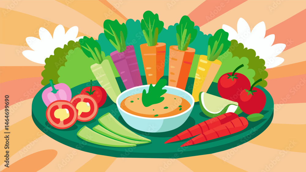Poster a delicious and visually appealing spread of raw vegetable crudités beckoning to be enjoyed.. vector