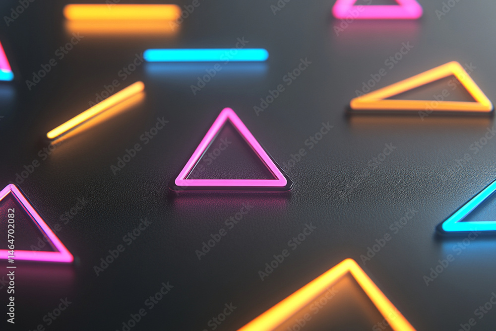 Poster vibrant neon triangle patterns create a futuristic atmosphere in a digital landscape
