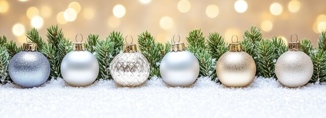 Festive Christmas Ornaments in a Row