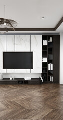 Mock up Tv cabinet in modern empty room japanese minimal designs, 3d rendering