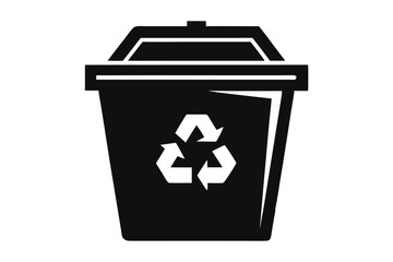 Recycle icon showcases a bin with the universal recycling symbol, presented in solid black