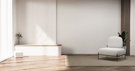 Living room has sofa with mockup and decorated decortion in the white wall background.3d rendering