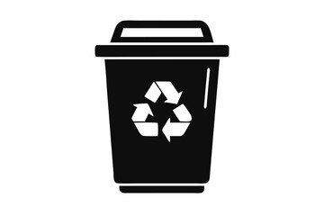 A black recycle bin displays a white recycling symbol clearly on the front section