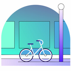 Stylized illustration of a bicycle parked near a lamppost