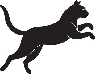 jumping cat silhouette, black and white silhouette, vector and illustration