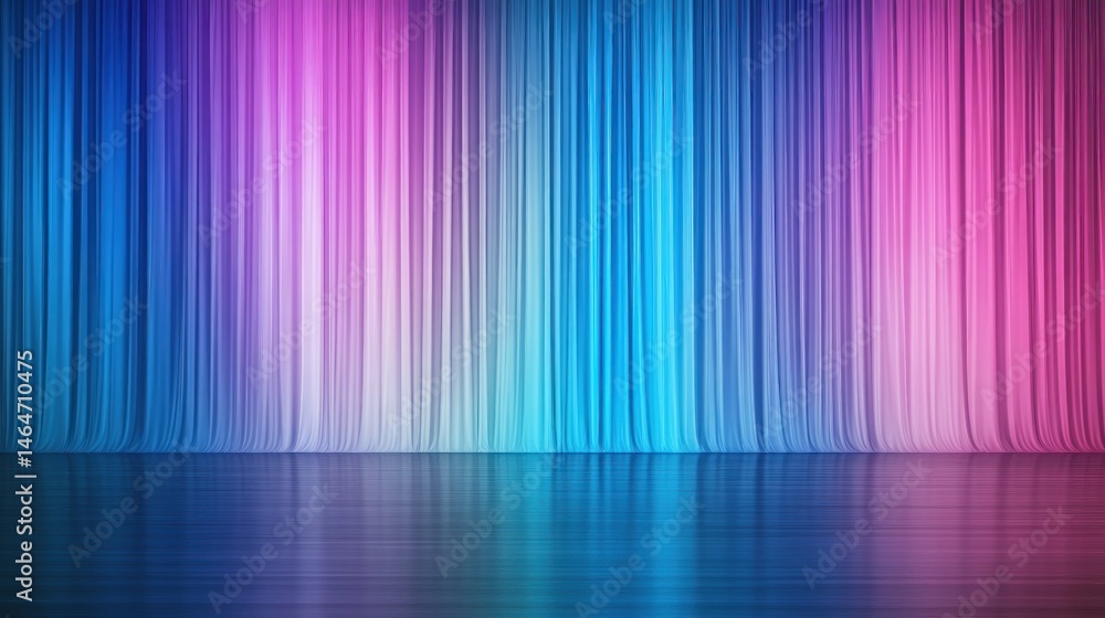 Poster colorful curtain backdrop with glossy floor reflection smooth gradient colors elegant and stylish ba