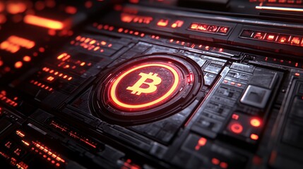 Obraz premium Bitcoin technology revolution digital finance graphic design futuristic environment close-up view cryptocurrency concept