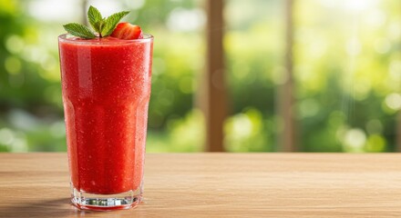 Fresh strawberry smoothie in glass