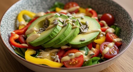 Healthy vegan salad with avocado