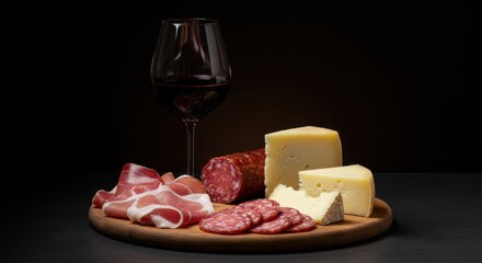 Charcuterie board with wine