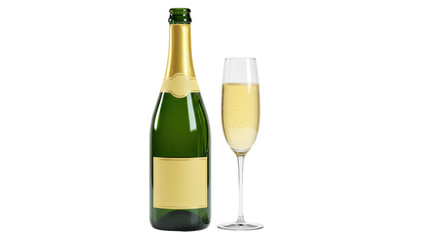 Isolated Champagne Bottle and Glass