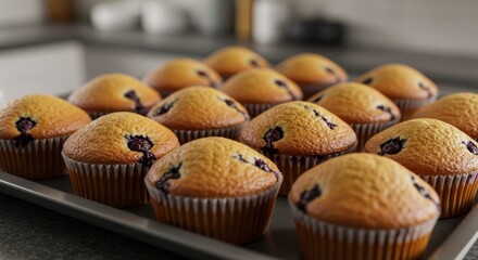 Blueberry muffins on tray