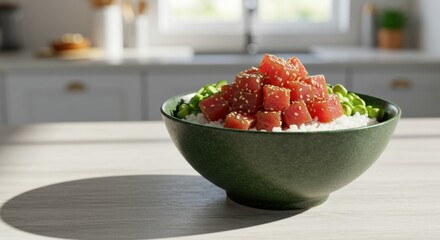 Bowl of poke with tuna and rice