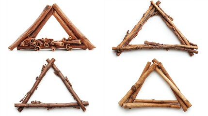 Four wooden twig triangles